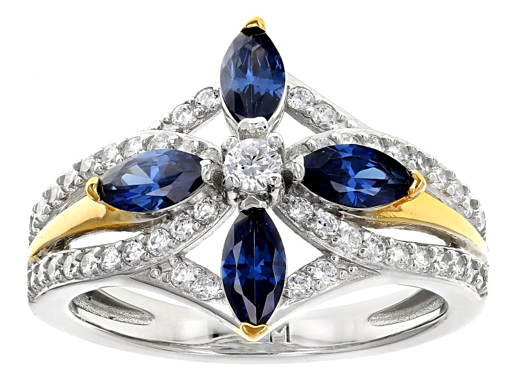 Blue And White Cubic Zirconia Platinum And 18k Yellow Gold