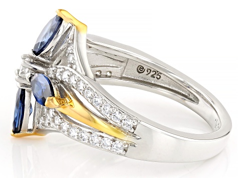 Blue And White Cubic Zirconia Platinum And 18k Yellow Gold