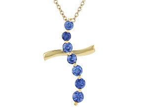 Blue Cubic Zirconia 18k Yellow Gold Over Silver The Road Less Traveled Cross Pendant 1.71ctw