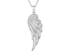 White Cubic Zirconia Platinum Over Silver I Love You Angel Wings Pendant 0.94ctw