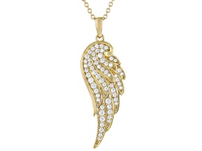 White Cubic Zirconia 18k Yellow Gold Over Silver I Love You Angel Wings Pendant 0.94ctw