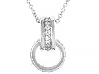 White Cubic Zirconia Platinum Over Silver I Love You Collection Pendant 1.11ctw