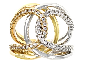 White Cubic Zirconia Platinum And 18k Yellow Gold Over Silver I Love You Collection Ring 1.15ctw