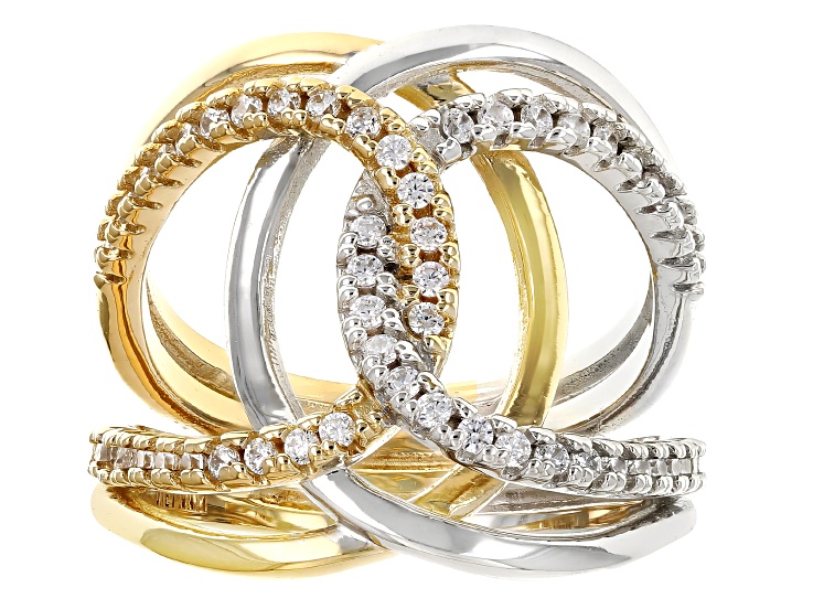 White Cubic Zirconia Platinum And 18k Yellow Gold Over Silver I Love You Collection Ring 1.15ctw