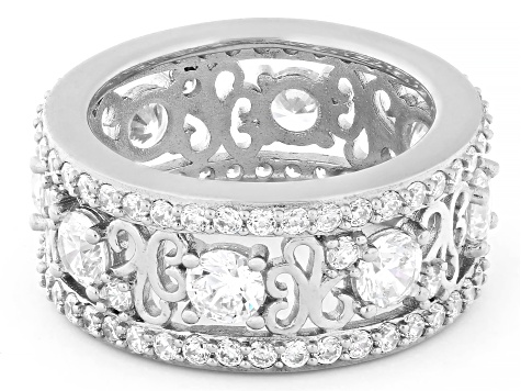 White Cubic Zirconia Platinum Over Sterling Silver I Love You Ring 5.67ctw
