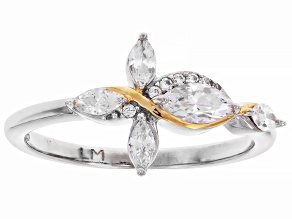 Cubic Zirconia Platinum And 18k Yellow Gold Over Silver The Road Less Traveled Cross Ring 0.98ctw