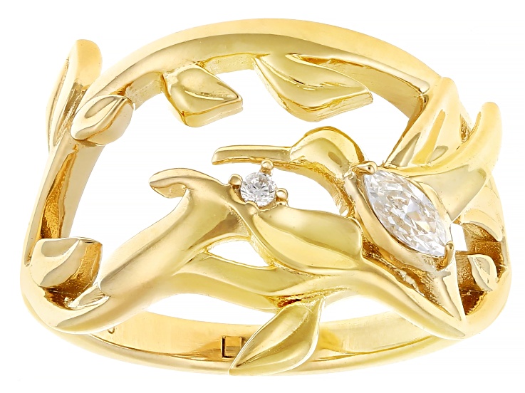White Cubic Zirconia 18k Yellow Gold Over Silver Whimsy Collection Ring 0.23ctw