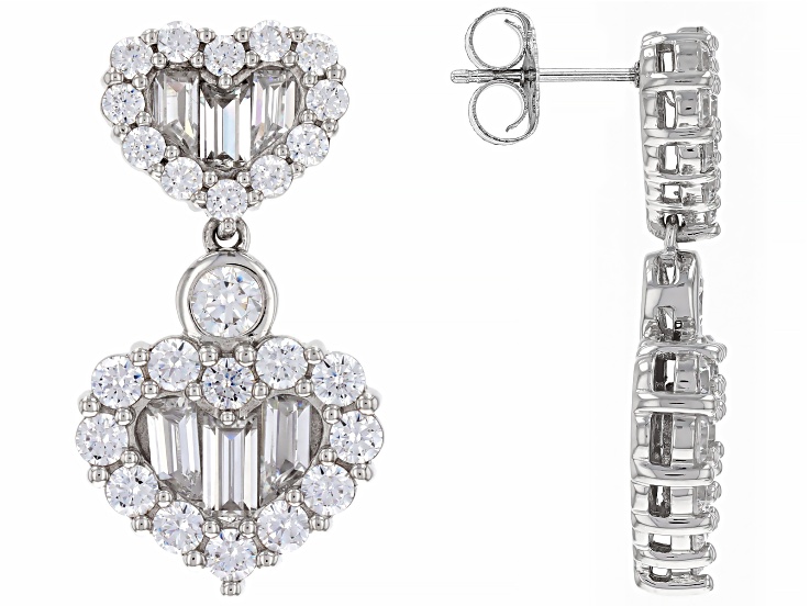 White Cubic Zirconia Platinum Over Silver Heart Of Love Earrings 9.26ctw