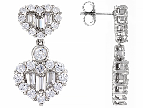 White Cubic Zirconia Platinum Over Silver Heart Of Love Earrings 9.26ctw