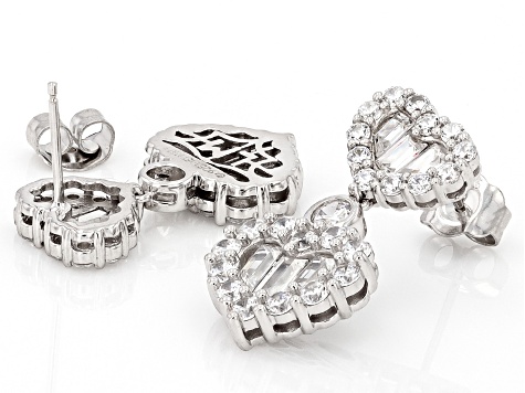 White Cubic Zirconia Platinum Over Silver Heart Of Love Earrings 9.26ctw