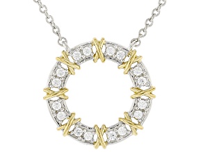 White Cubic Zirconia Platinum And 18k Yellow Gold Over Silver I Love You Collection Necklace 0.37ctw