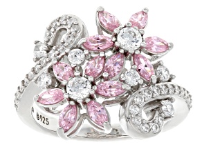 Pink And White Cubic Zirconia Platinum Over Silver Meaning Of The Flower Ring 2.35ctw