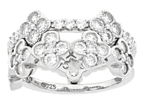 White Cubic Zirconia Platinum Over Sterling Silver Clover Ring Set 2.44ctw
