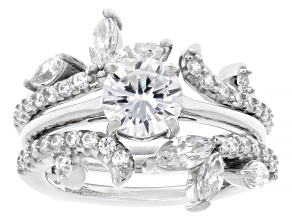 White Cubic Zirconia Platinum Over Sterling Silver Perfect Cut Ring Set 5.79ctw