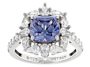 Blue And White Cubic Zirconia Platinum Over Sterling Silver Celestial Collection Ring 6.68ctw