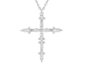 White Cubic Zirconia Platinum Over Sterling Silver I Love You Collection Cross Pendant 2.25ctw
