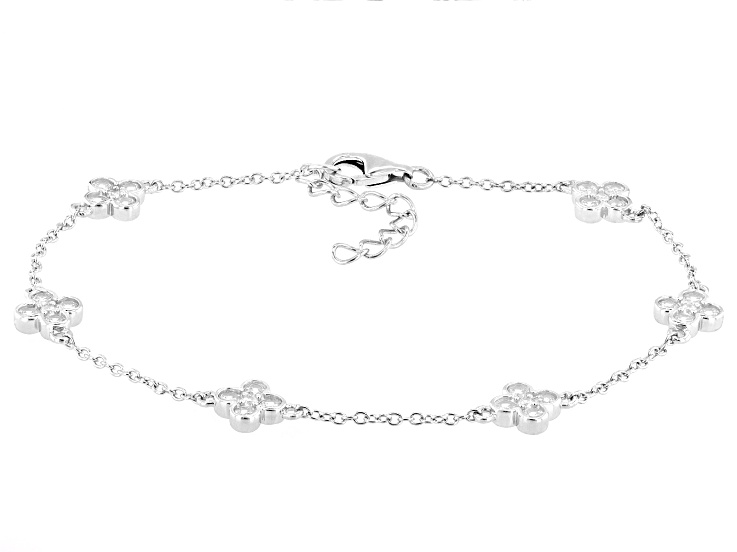 White Cubic Zirconia Platinum Over Sterling Silver Clover Bracelet 2.06ctw