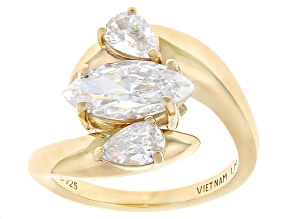 "Perfect" Cut White Cubic Zirconia 18k Yellow Gold Over Sterling Silver Bypass Ring 4.09ctw