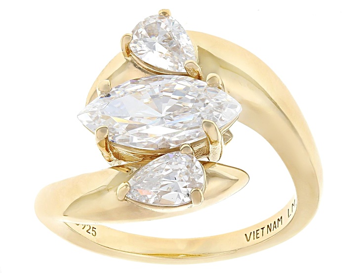 "Perfect" Cut White Cubic Zirconia 18k Yellow Gold Over Sterling Silver Bypass Ring 4.09ctw