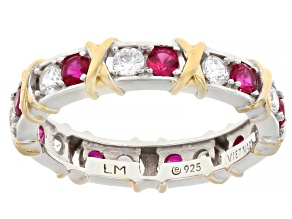 Lab Created Ruby and Cubic Zirconia Platinum and 18k Yellow Gold Over Sterling Silver Ring 1.80ctw