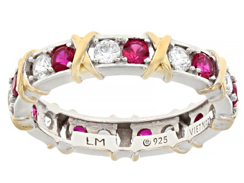 Picture of Lab Created Ruby and Cubic Zirconia Platinum and 18k Yellow Gold Over Sterling Silver Ring 1.80ctw