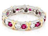 Lab Created Ruby and Cubic Zirconia Platinum and 18k Yellow Gold Over Sterling Silver Ring 1.80ctw