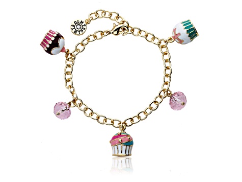 Multi Color Enamel 14k Yellow Gold Over Br Child S Cupcake Multi Color Enamel 14k Yellow Gold Over Br Child S Cupcake Bracelet