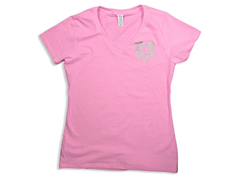 Girlfriend Friday Women's Rhinestone Pink V-Neck T-Shirt