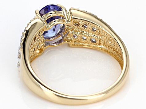 Blue Tanzanite with White Sapphire and White Diamond 10k Yellow Gold Ring 1.90ctw