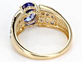 Blue Tanzanite with White Sapphire and White Diamond 10k Yellow Gold Ring 1.90ctw