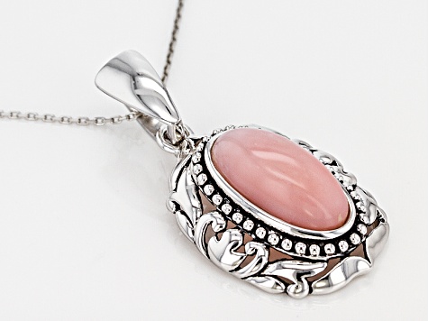 Pink Peruvian Opal Silver Enhancer With Chain