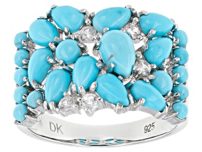 Blue Sleeping Beauty Turquoise Rhodium Over Sterling Silver Ring .28ctw