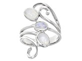 White Rainbow Moonstone Rhodium Over Sterling Silver Ring