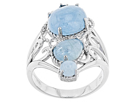 Blue Aquamarine Rhodium Over Sterling Silver Ring .03ct