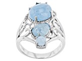 Blue Aquamarine Rhodium Over Sterling Silver Ring .03ct
