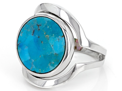 Round Cabochon Turquoise 15mm & antiqued 925 Bali style Ring s 6.5