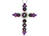 Mystic Fire® Green Topaz Rhodium Over Silver Cross Slide with Chain 5.03ctw