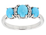 Blue Sleeping Beauty Turquoise Rhodium Over Sterling Silver Ring .08ctw