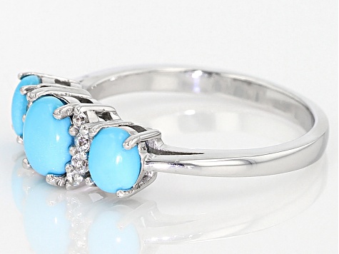 Blue Sleeping Beauty Turquoise Rhodium Over Sterling Silver Ring .08ctw