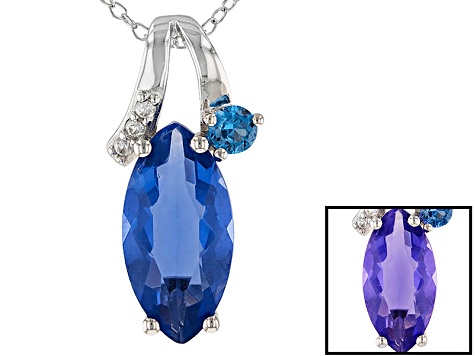 Blue Color Change Fluorite Silver Pendant With Chain 4.09ctw