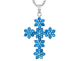 Blue Apatite Rhodium Over Sterling Silver Cross Pendant With Chain 3.25ctw