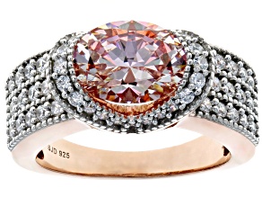 Morganite Color & White Cubic Zirconia 18K Rose Gold Over Silver Ring 5.65ctw