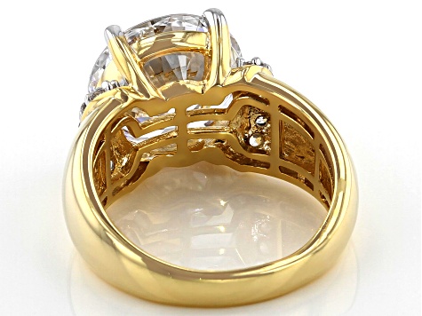 Heritage Cut White Cubic Zirconia 18k Yellow Gold Over Sterling Silver Ring 12.15ctw
