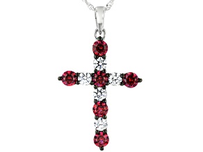 Red and White Cubic Zirconia Rhodium Over Sterling Silver Cross Pendant With Chain 4.30ctw