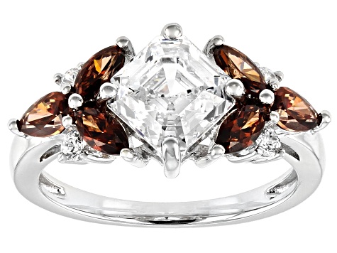 Imperial Mosaic Cut White and Caramel Zirconia From Swarovski ® Rhodium Over Sterling Silver Ring - LXB091 - Vimarsana News
