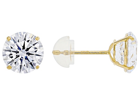 White Cubic Zirconia From 14k Yellow Gold Stud Earrings- Set of 3 6.15ctw