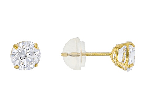 FB Jewels 14K Yellow Gold Cubic Zirconia CZ Dangle Womens Stud Earrings With Screw Backs 