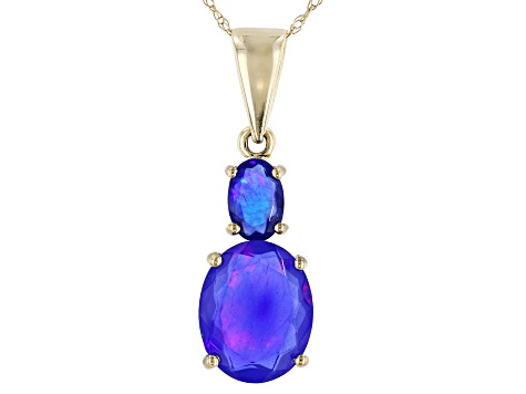 Blue Ethiopian Opal ™ 10k Yellow Gold Pendant With Chain 1.43ctw.