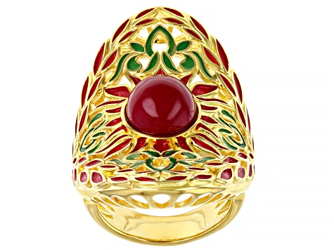 Multi-Color Enamel 18k Gold Over Silver Ring