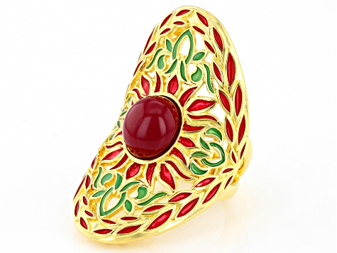 Multi-Color Enamel 18k Gold Over Silver Ring